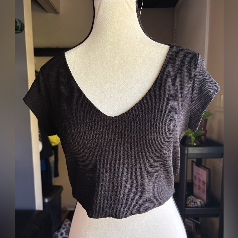 Black Textured Crop Top
